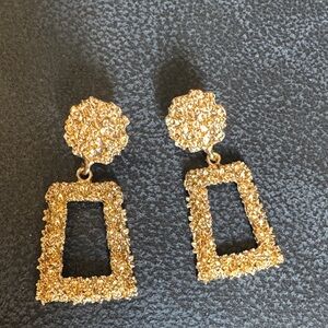 Gold Textured Drop Earrings - Fashion Jewelry